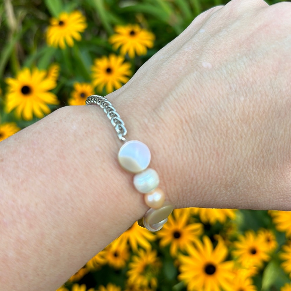 Pearl Chain Half & Half Stretch Bracelet